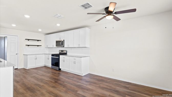 Interior, Kitchen, Recessed Lighting, Wood Texture Flooring