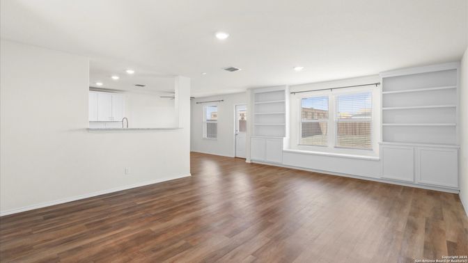 Empty room, Interior, Kitchen, Recessed Lighting, Wood Texture Flooring