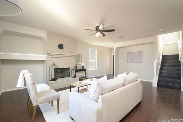 Fireplace, Interior, Living room, Stone Walls, Wood Texture Flooring