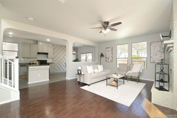 Interior, Kitchen, Living room, Recessed Lighting, Wood Texture Flooring