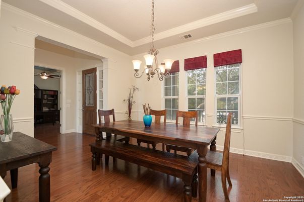 Chandelier, Dining room, Interior, Wood Texture Flooring