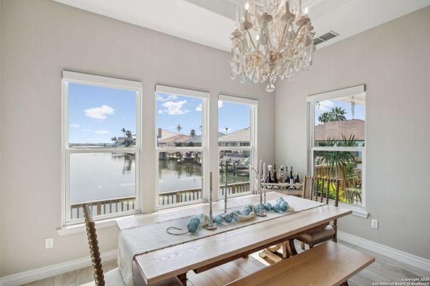 Chandelier, Dining room, Interior, Water, Wood Texture Flooring