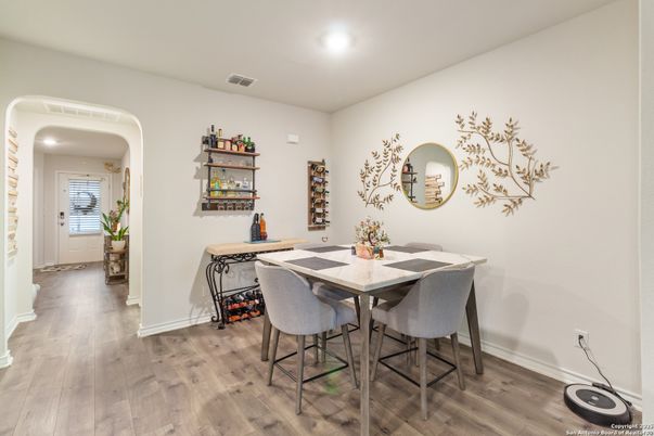 Dining room, Interior, Recessed Lighting, Wood Texture Flooring