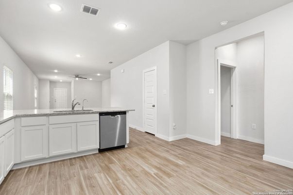 Interior, Kitchen, Recessed Lighting, Wood Texture Flooring