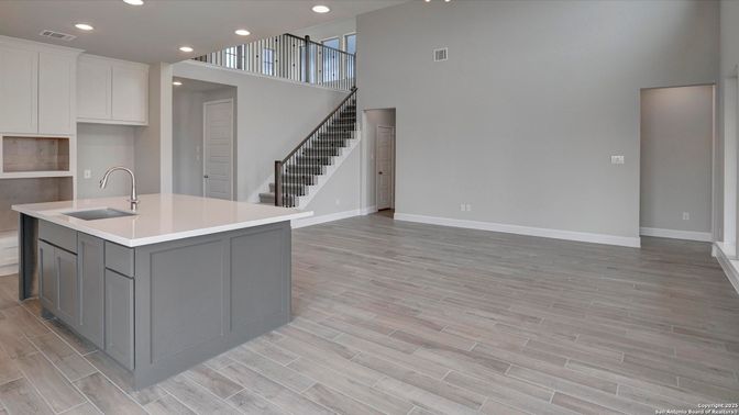 Interior, Kitchen, Recessed Lighting, Wood Texture Flooring