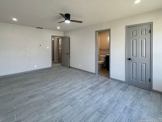 Bathroom, Empty room, Interior, Recessed Lighting, Wood Texture Flooring