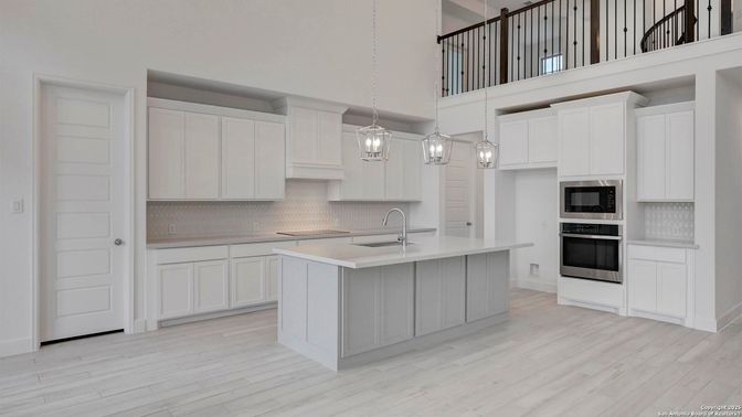 Interior, Kitchen, Pendant Lights, Stainless Steel Appliances, Wood Texture Flooring