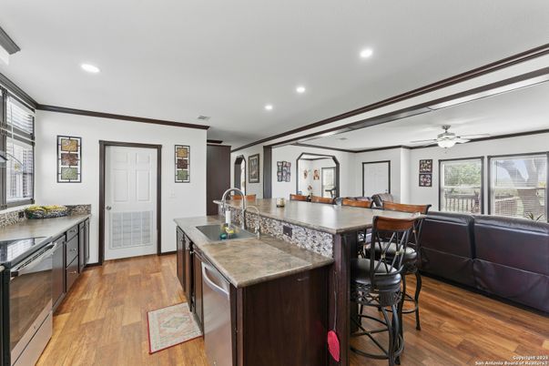 Interior, Kitchen, Recessed Lighting, Wood Texture Flooring