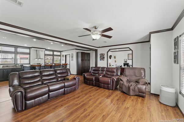 Interior, Kitchen, Living room, Recessed Lighting, Wood Texture Flooring