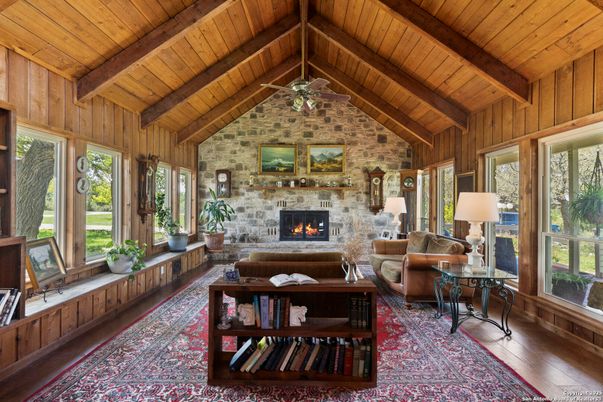 Fireplace, Interior, Living room, Stone Walls, Wooden Beams, Wooden Ceilings, Wood Texture Flooring, Wooden Walls