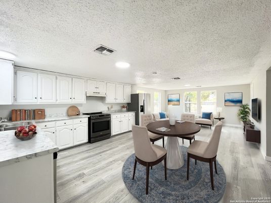 Dining room, Interior, Kitchen, Recessed Lighting, Wood Texture Flooring