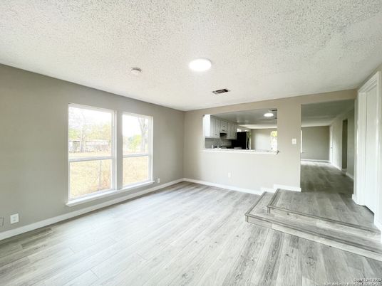 Empty room, Interior, Recessed Lighting, Wood Texture Flooring