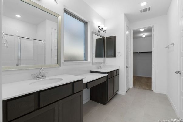 Bathroom, Dual Sink Vanities, Glass Shower, Interior, Recessed Lighting