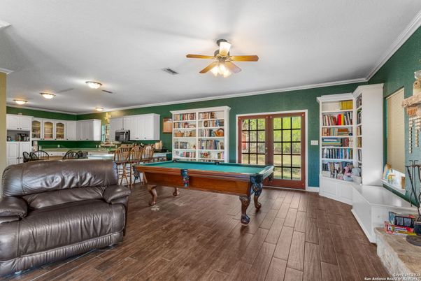 Billiard Table, Game Room, Interior, Kitchen, Wood Texture Flooring