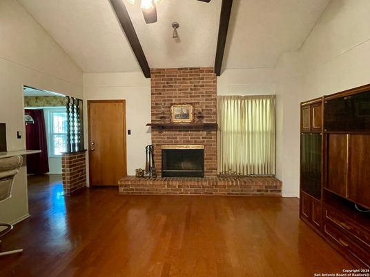 Fireplace, Interior, Stone Walls, Wooden Beams, Wood Texture Flooring