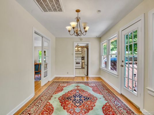 Chandelier, Empty room, Interior, Kitchen, Wood Texture Flooring