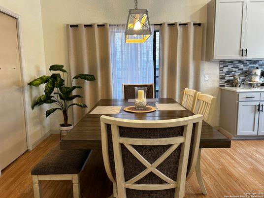 Dining room, Interior, Pendant Lights, Wood Texture Flooring