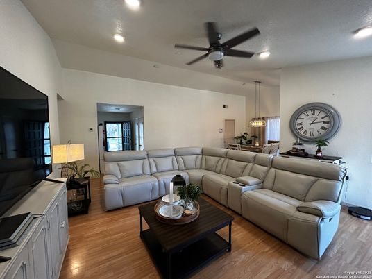Dining room, Interior, Living room, Pendant Lights, Recessed Lighting, Wood Texture Flooring