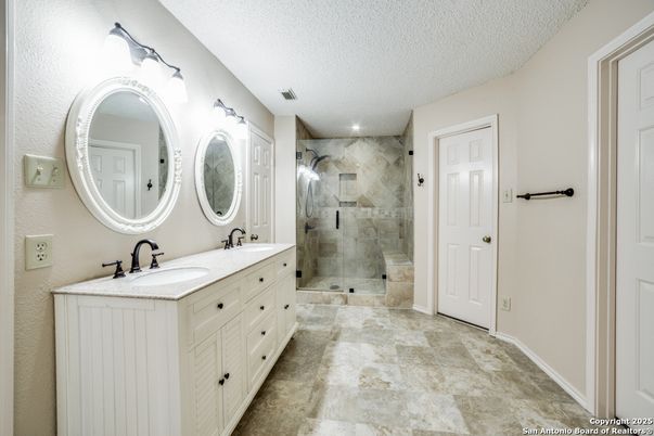 Bathroom, Dual Sink Vanities, Glass Shower, Interior, Recessed Lighting