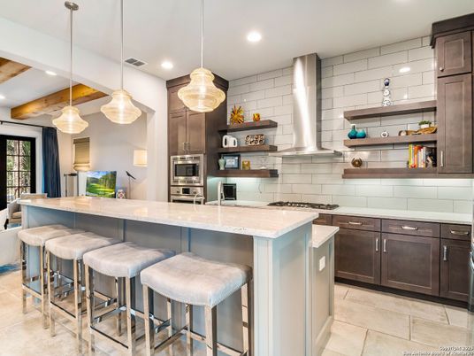 Interior, Kitchen, Pendant Lights, Recessed Lighting, Stainless Steel Appliances, Wooden Beams