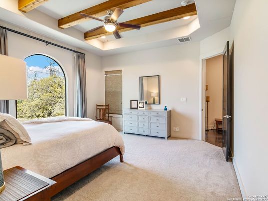 Bedroom, Interior, Recessed Lighting, Wooden Beams