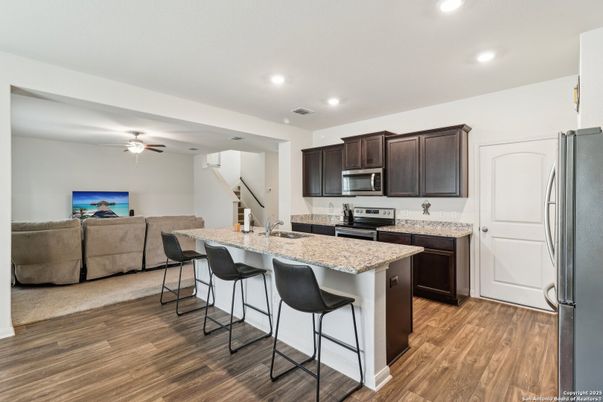 Interior, Kitchen, Living room, Recessed Lighting, Wood Texture Flooring