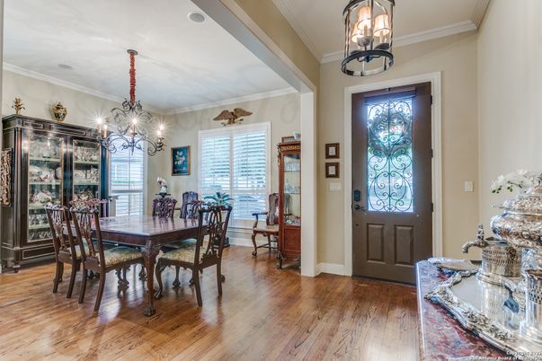 Chandelier, Dining room, Interior, Wood Texture Flooring