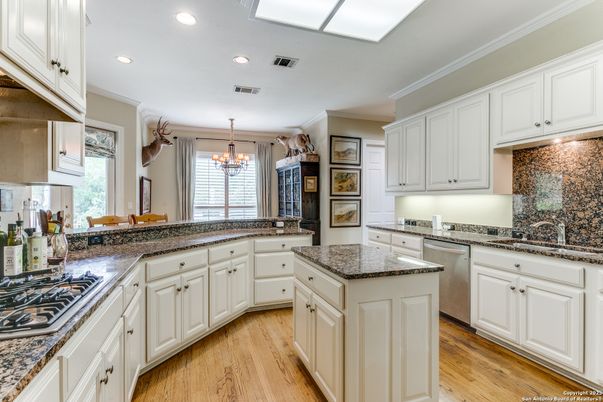 Chandelier, Interior, Kitchen, Recessed Lighting, Wood Texture Flooring