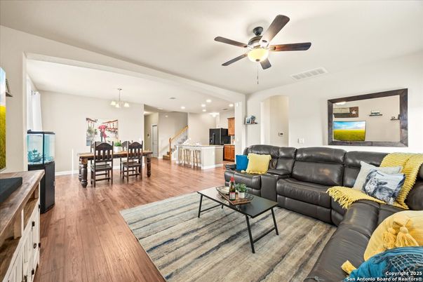 Chandelier, Dining room, Interior, Living room, Recessed Lighting, Wood Texture Flooring