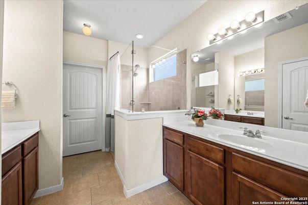 Bathroom, Dual Sink Vanities, Glass Shower, Interior, Recessed Lighting