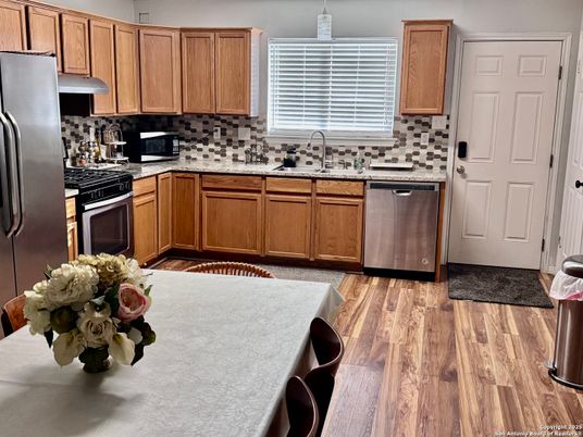 Interior, Kitchen, Stainless Steel Appliances, Wood Texture Flooring