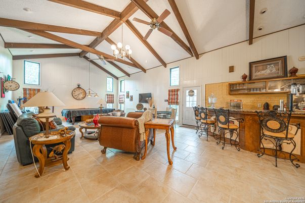 Chandelier, Fireplace, Interior, Living room, Pendant Lights, Wooden Beams