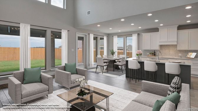 Dining room, Interior, Kitchen, Living room, Recessed Lighting, Wood Texture Flooring