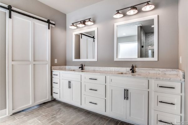 Bathroom, Dual Sink Vanities, Interior, Wood Texture Flooring