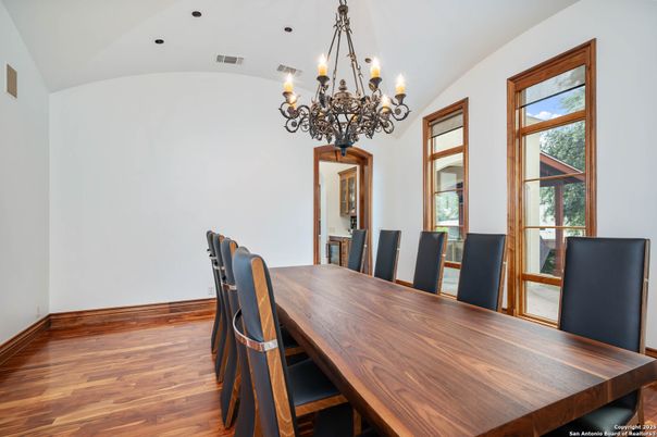 Chandelier, Dining room, Interior, Wood Texture Flooring