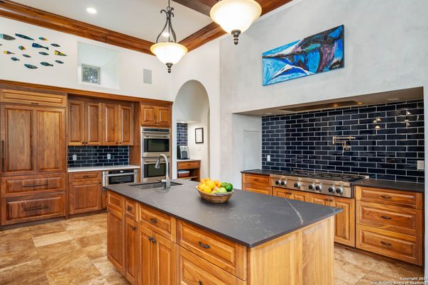 Interior, Kitchen, Pendant Lights, Recessed Lighting, Stainless Steel Appliances, Wooden Beams
