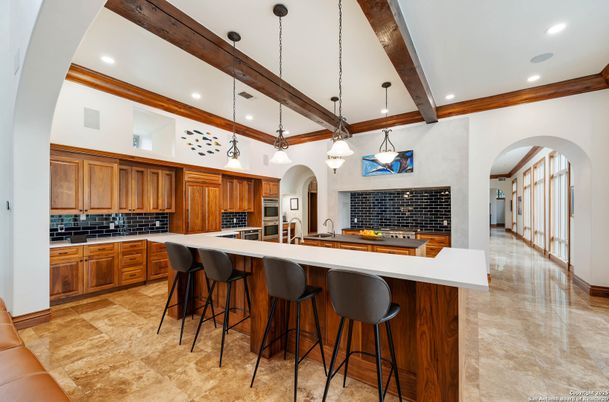 Interior, Kitchen, Pendant Lights, Recessed Lighting, Stainless Steel Appliances, Wooden Beams