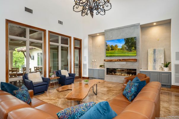 Chandelier, Fireplace, Interior, Living room, Recessed Lighting
