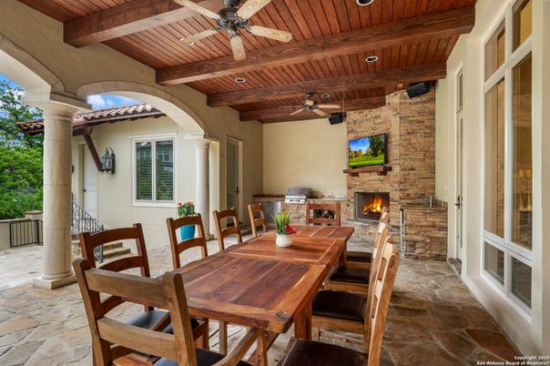 Exterior, Fireplace, Stone Walls, Wooden Beams
