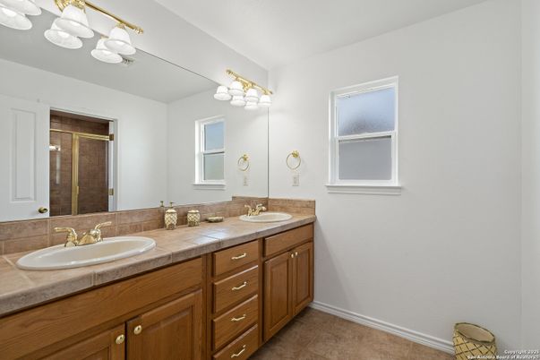 Bathroom, Dual Sink Vanities, Glass Shower, Interior, Tile Countertops