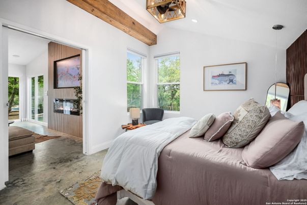 Bedroom, Interior, Recessed Lighting, Wooden Beams