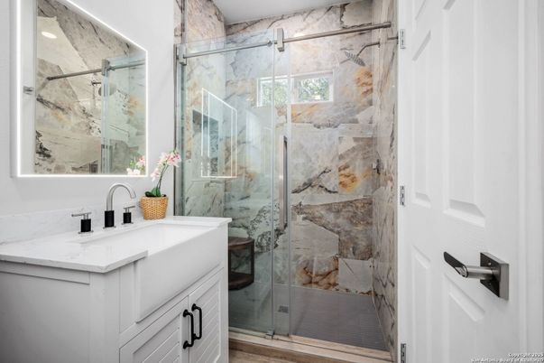 Bathroom, Glass Shower, Interior, Marble Walls