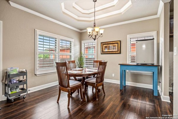 Chandelier, Dining room, Interior, Wood Texture Flooring
