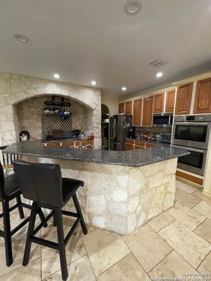 Interior, Kitchen, Recessed Lighting, Stone Walls