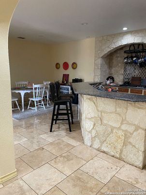 Dining room, Interior, Recessed Lighting, Stone Walls