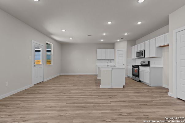 Interior, Kitchen, Recessed Lighting, Wood Texture Flooring