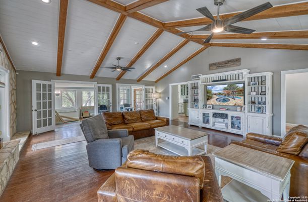 Interior, Living room, Recessed Lighting, Wooden Beams, Wood Texture Flooring