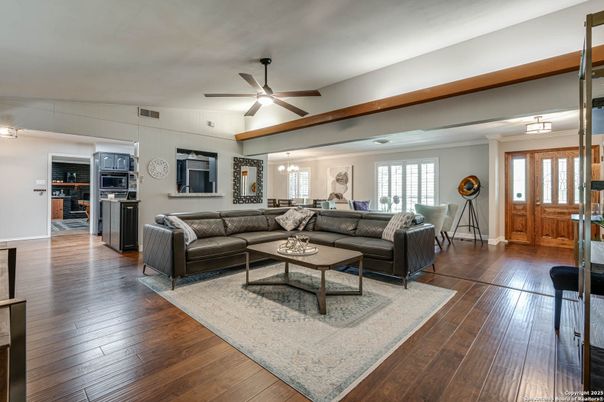 Interior, Kitchen, Living room, Stainless Steel Appliances, Wood Texture Flooring