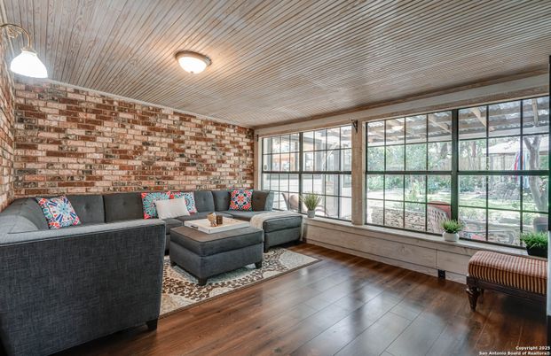 Interior, Living room, Stone Walls, Wood Texture Flooring