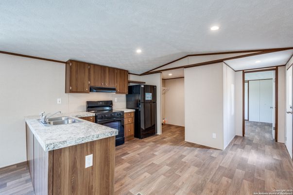 Interior, Kitchen, Recessed Lighting, Wood Texture Flooring